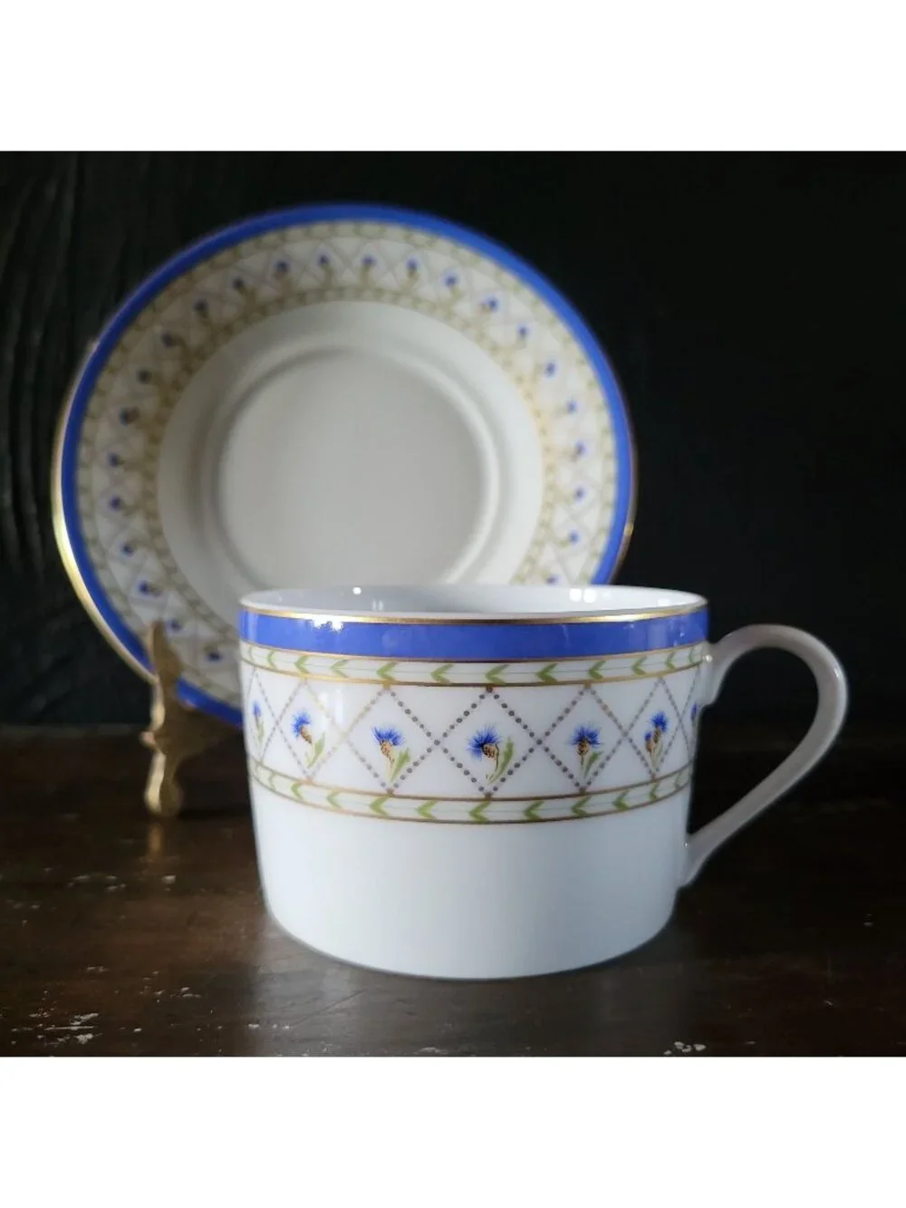 Haviland Limoges Val De Loire Blue Band Cornflower Pattern Flat Cup & Saucer Set